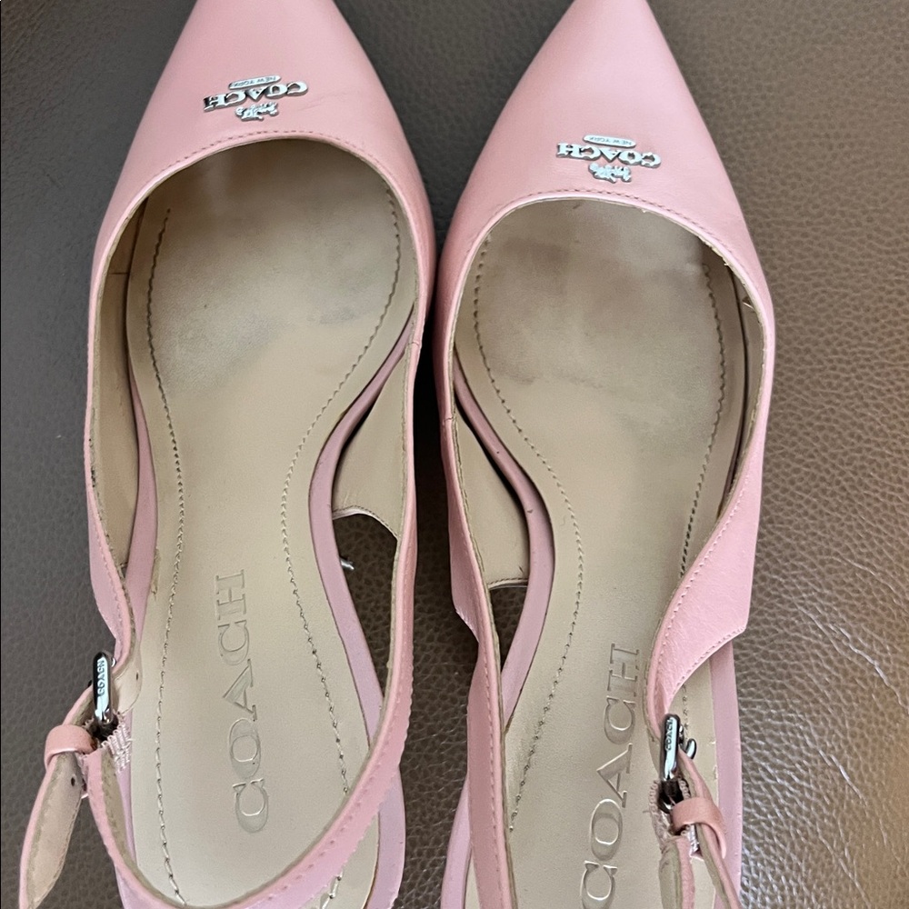 Coach Pink Pointed Leather Slingback Pumps - Picture 6 of 12